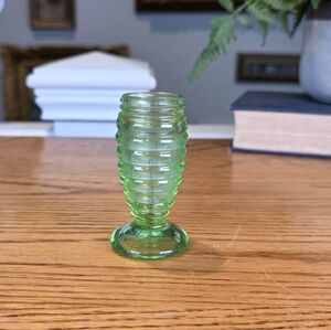 Vintage Hazel Atlas Green Glass Beehive Toothpick Holder Ribbed MCM Decor 3"